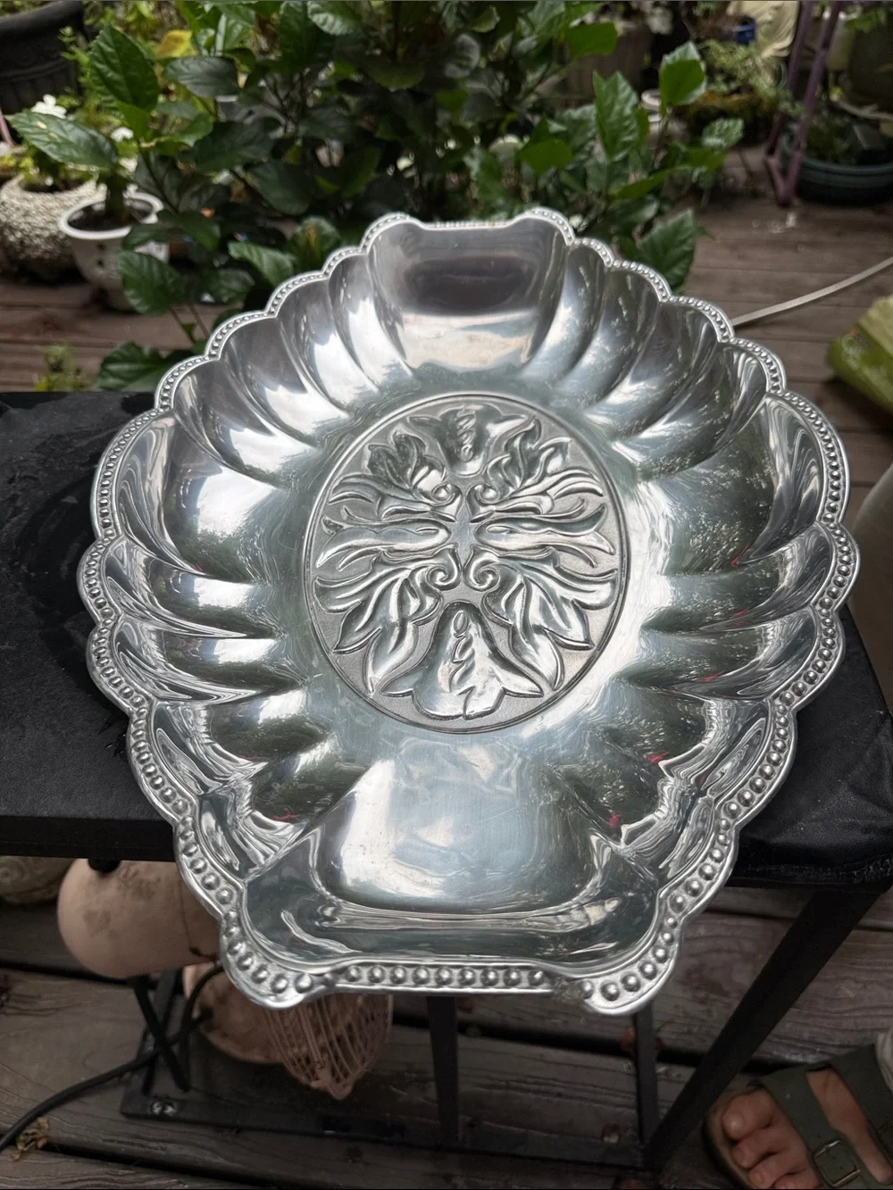Lenox Pewter Ornate Divided Serving Platter Tray with Two Removable Bowls